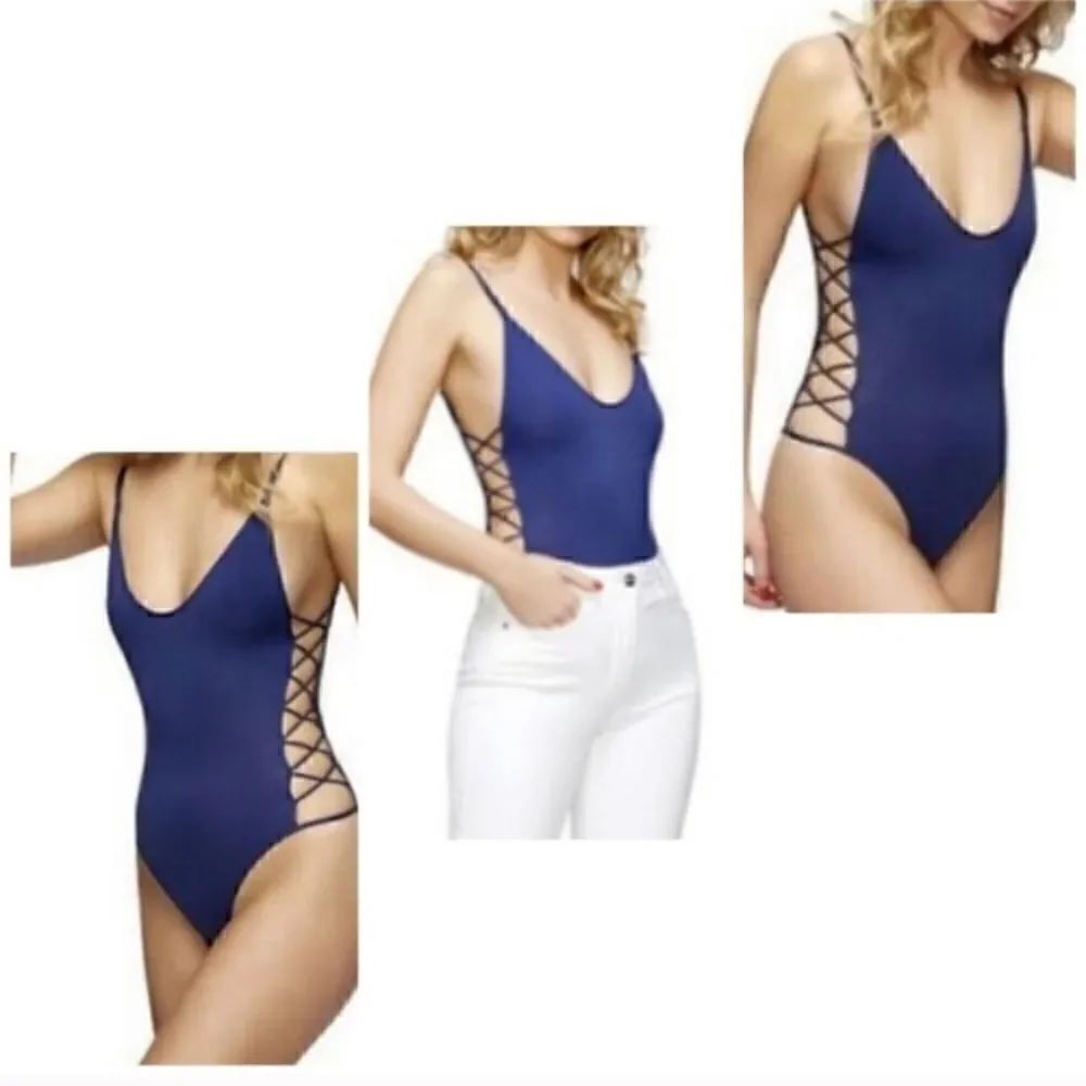 NWTs Sam Edelman Blue Strappy Bodysuit Size Medium